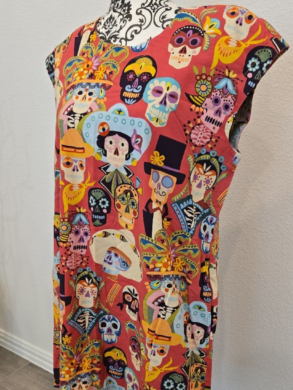 Uncle Frank Coral Day of the Dead Mini Dress - Picture 2 of 4